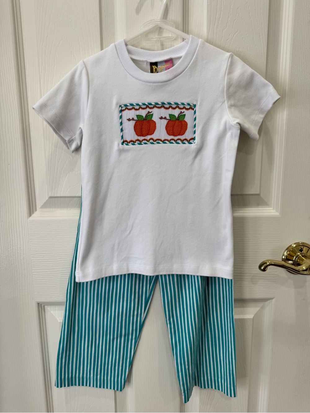 Banana Split Smocked Short Sleeve Pant set size 4T Fall Pumpkin Patch